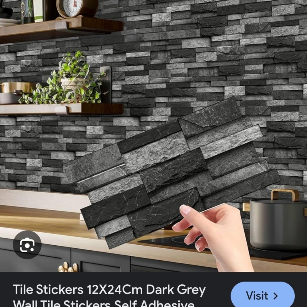 Dark Grey Stone-Effect Peel & Stick Wallpaper Tile Stickers - Self-Adhesive